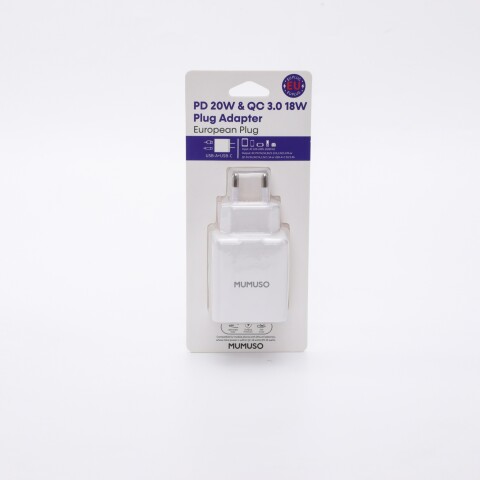 ADAPTADOR DE ENCHUFE PD 20W Y QC 3.0 18W (ENCHUFE EUROPEO/BLANCO) ADAPTADOR DE ENCHUFE PD 20W Y QC 3.0 18W (ENCHUFE EUROPEO/BLANCO)