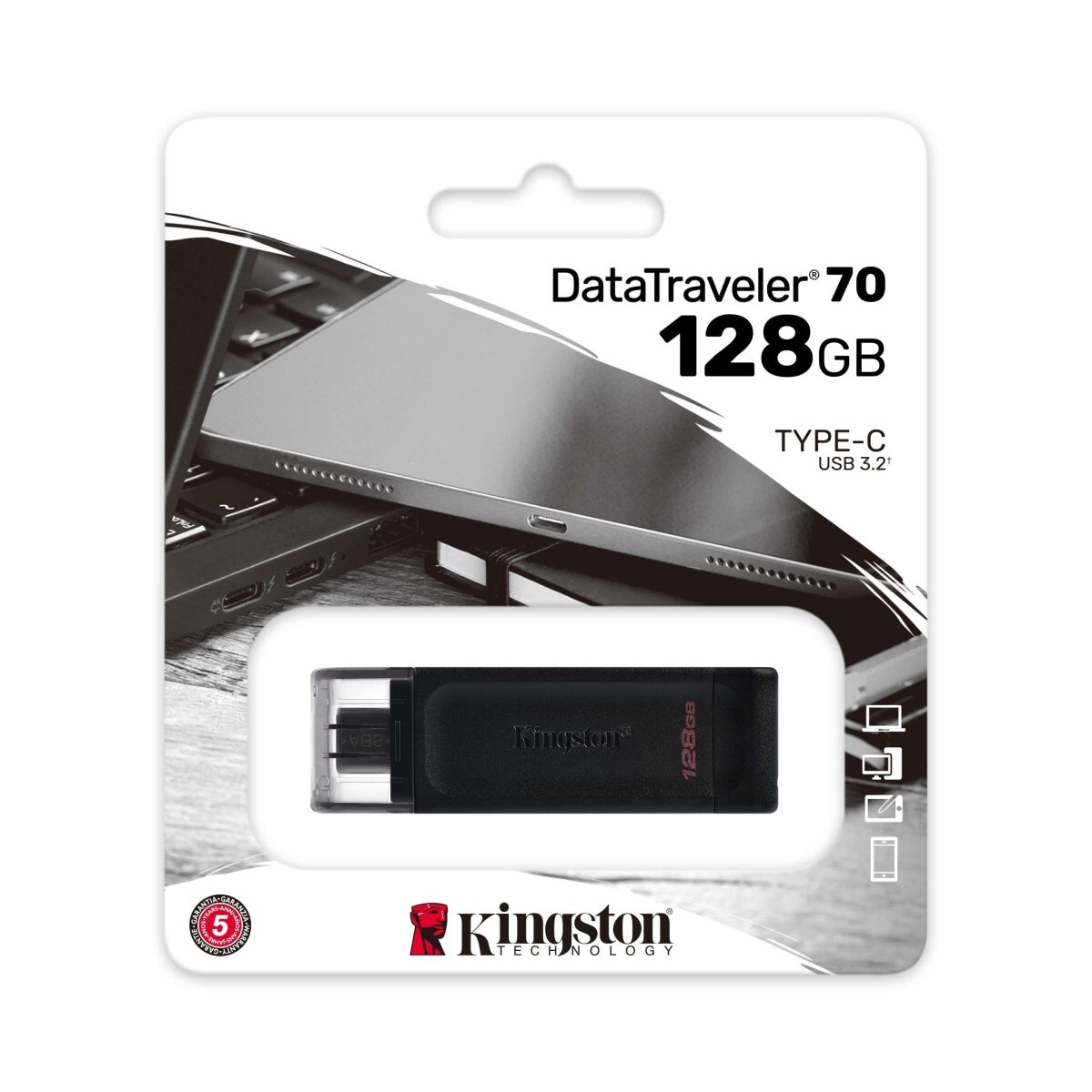 PENDRIVE USB-C 3.2 128GB KINGSTON DATATRAVELER 70 Negro