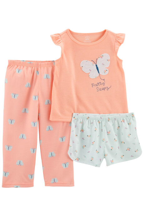 Pijama tres piezas de jersey remera, pantalón y short Sin color