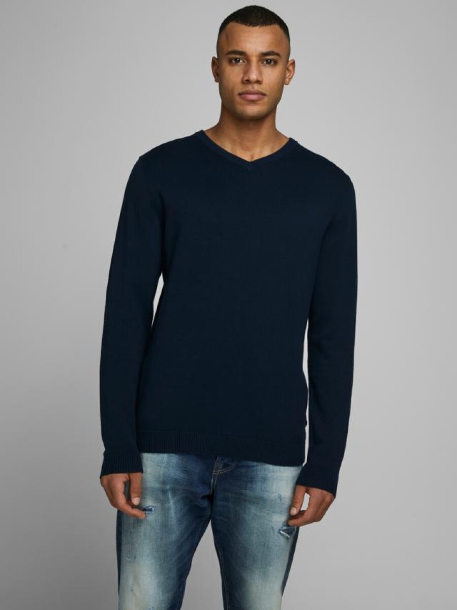 Sweater Basic Cuello "v" - Navy Blazer 
