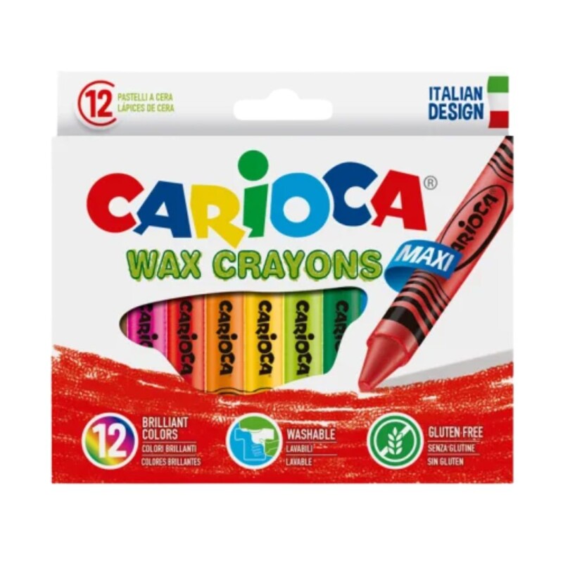 Crayones de Cera Carioca Maxi x12 – Colores Brillantes Diseño Italiano N/a