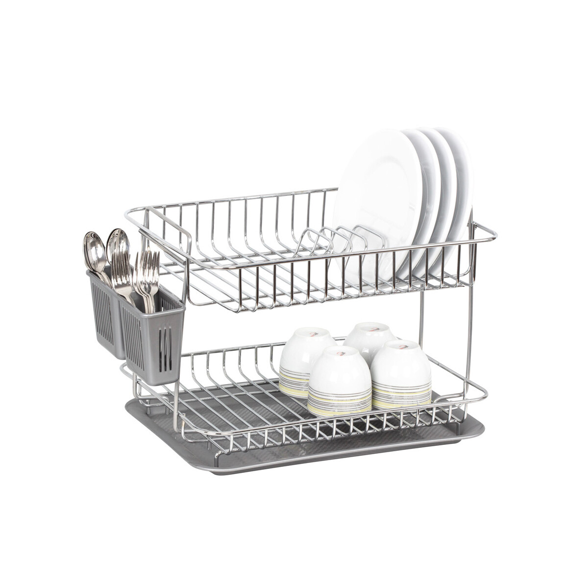 Escurridor de Platos Metalife doble con bandeja - Plateado 