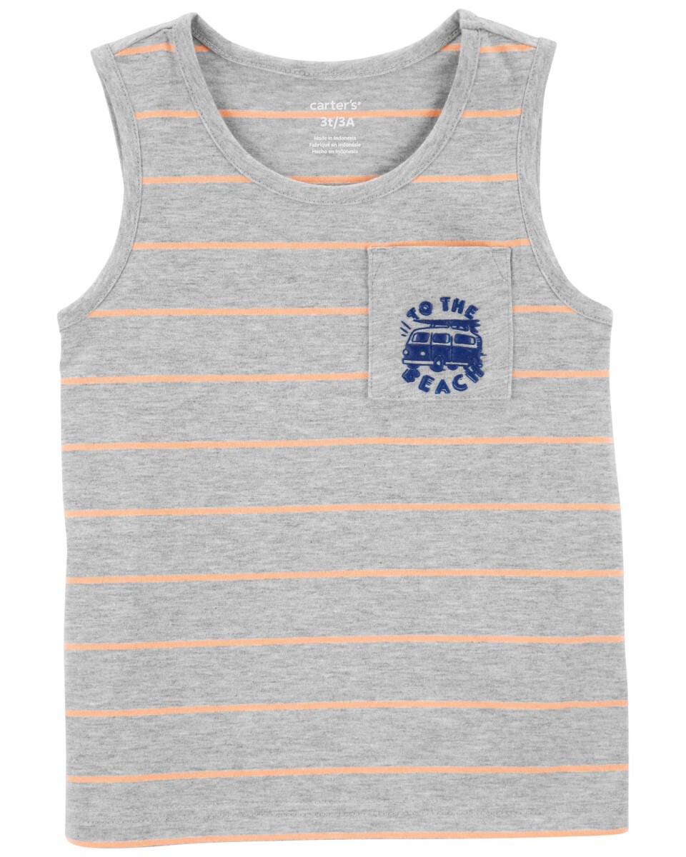 Musculosa de algodón, gris, diseño a rayas 