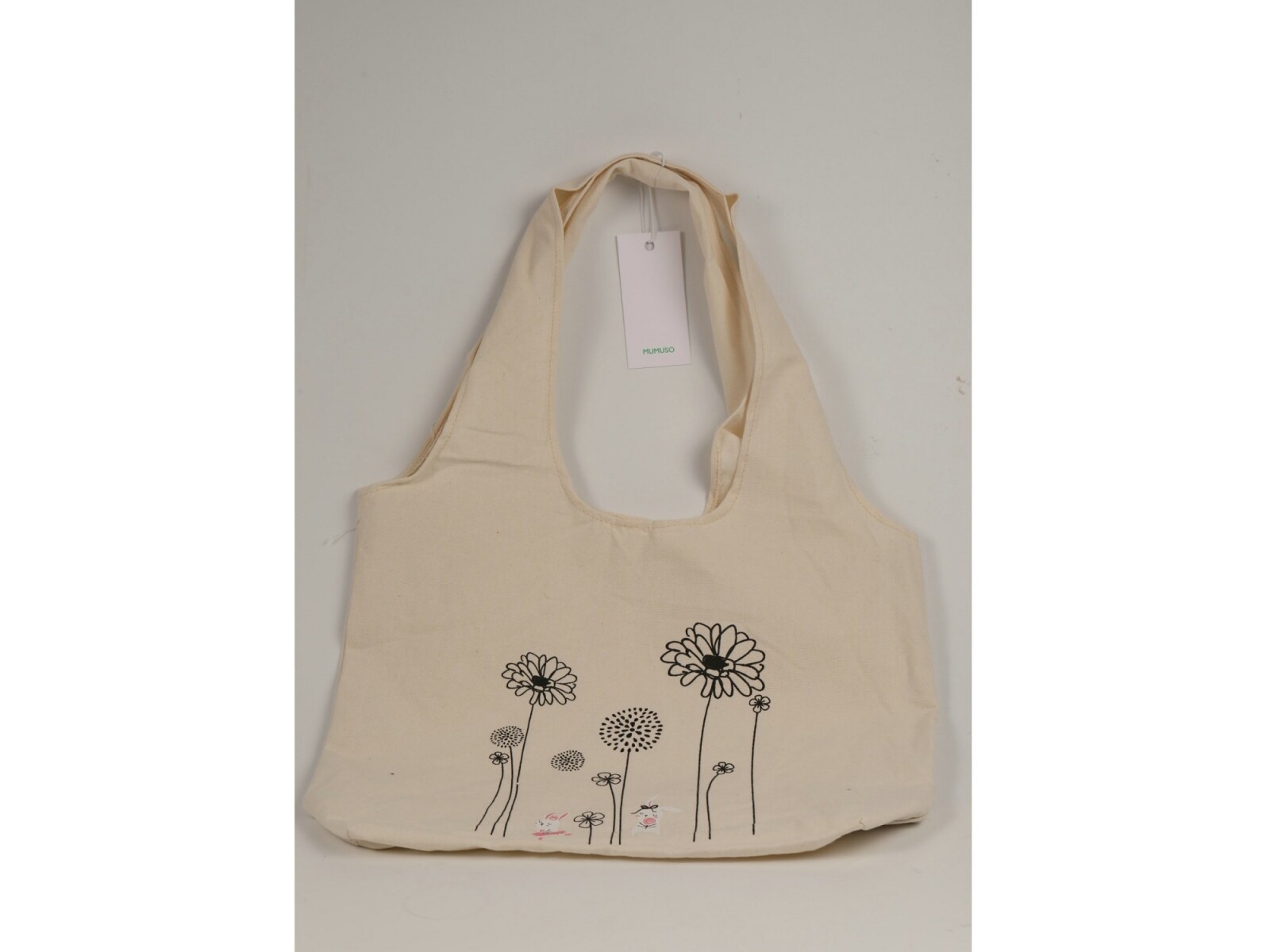 BOLSO TOTE DE LONA (FLOR Y CONEJO/BLANCO) 