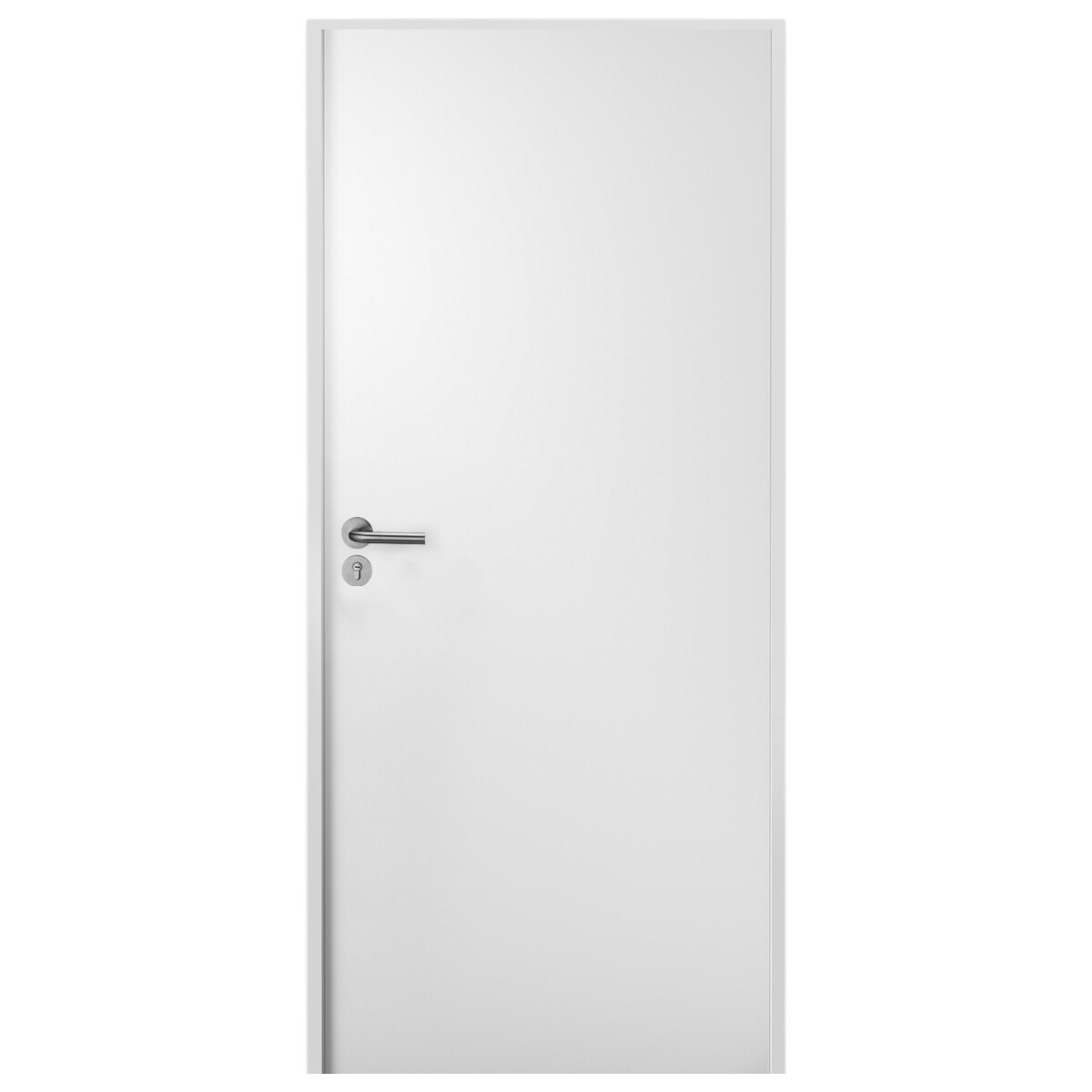 Puerta Interior en MDF con Marco y Cerradura Lumax - Blanca lisa Herraje Plateado 