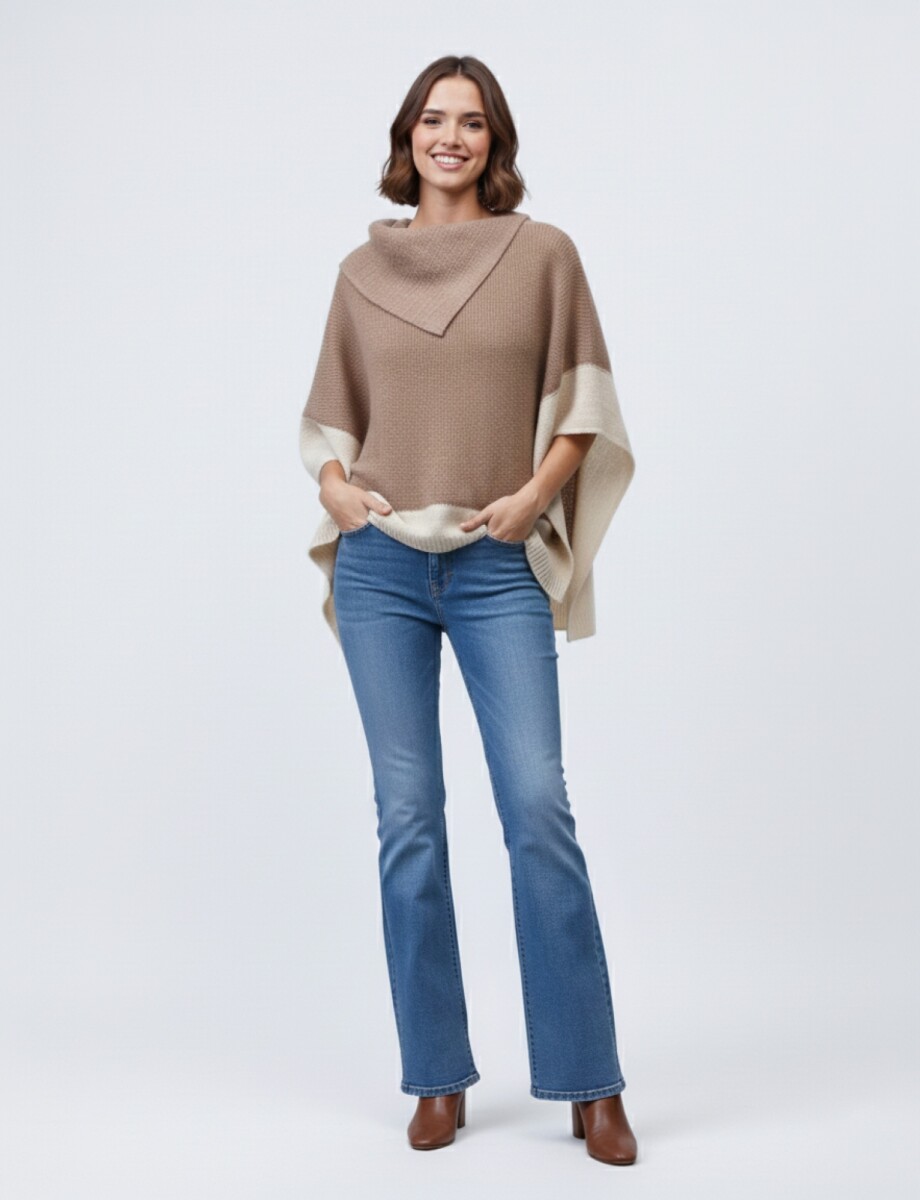 Poncho Colorblock - Tostado/multi 