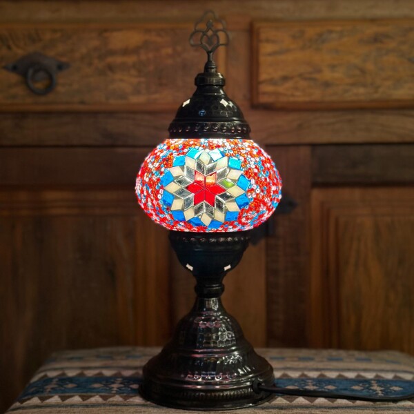 Lámpara vitraux de mesa roja y azul TM12 Lámpara vitraux de mesa roja y azul TM12