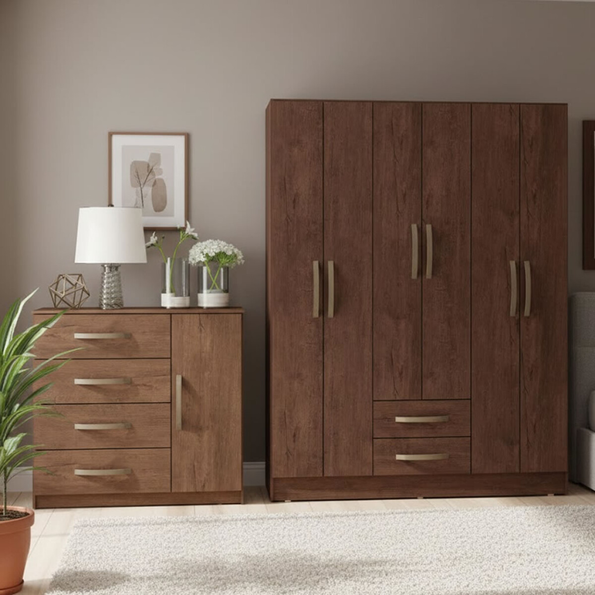 Combo Armario 6 Puertas y Cómoda - MDP - Dakar 