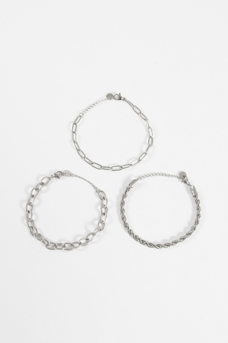 Set tres pulseras acero plateado