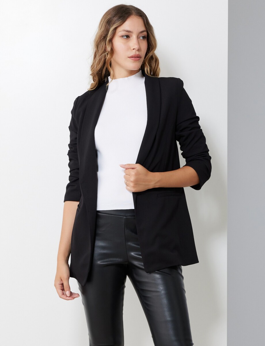 Blazer Crepe Manga Fruncida - Negro 