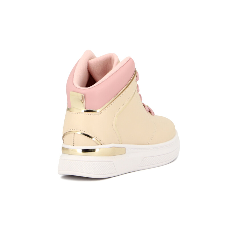 Molekinha Bota Casual Acordonada Crema-rosado