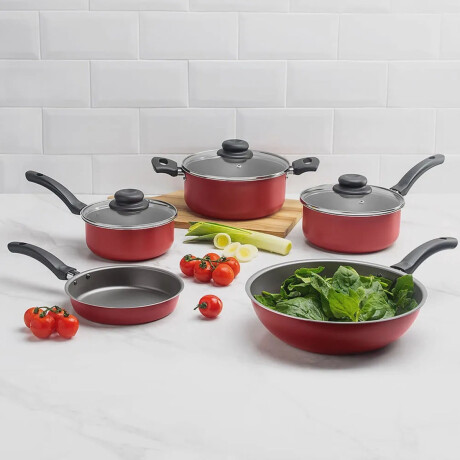 Set Cocina 11Pzas Juego Batería Antiadherente Brinox + Vasos Rojo