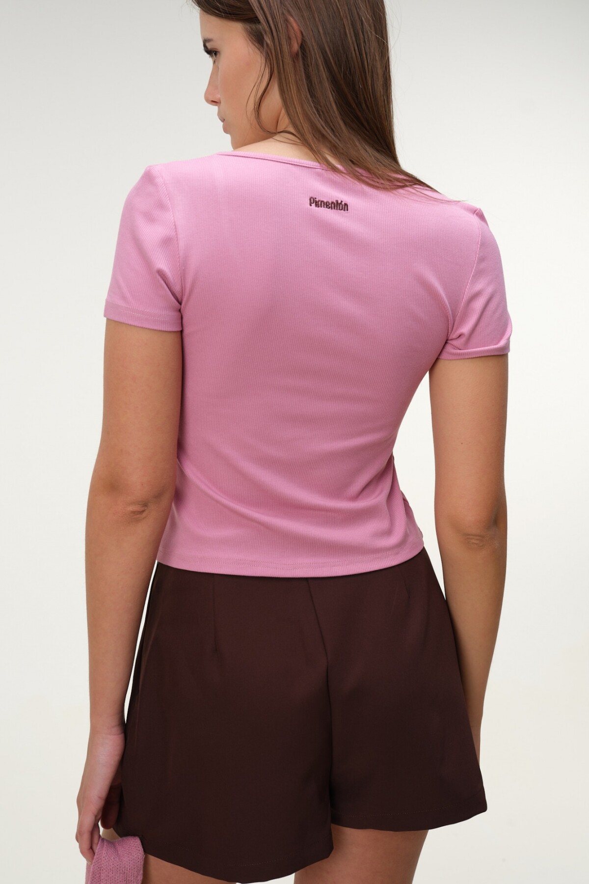 Remera Cropped Rib Rosa Cuarzo