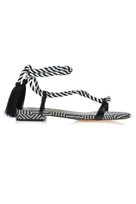 Sandalia Flat Paris Con Rayas Negro
