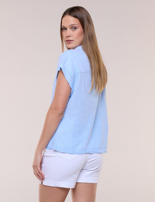 Camisa De Lino Con Bolisillo CELESTE
