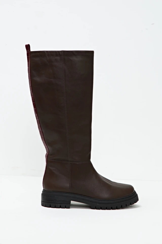 Bota caña alta Cala de cuero chocolate