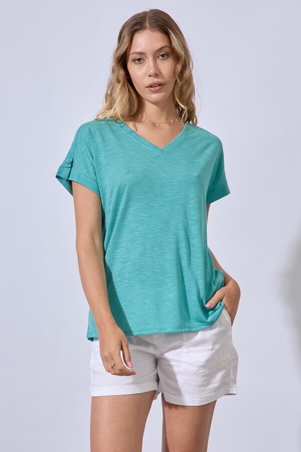 Remera Escote V VERDE AGUA