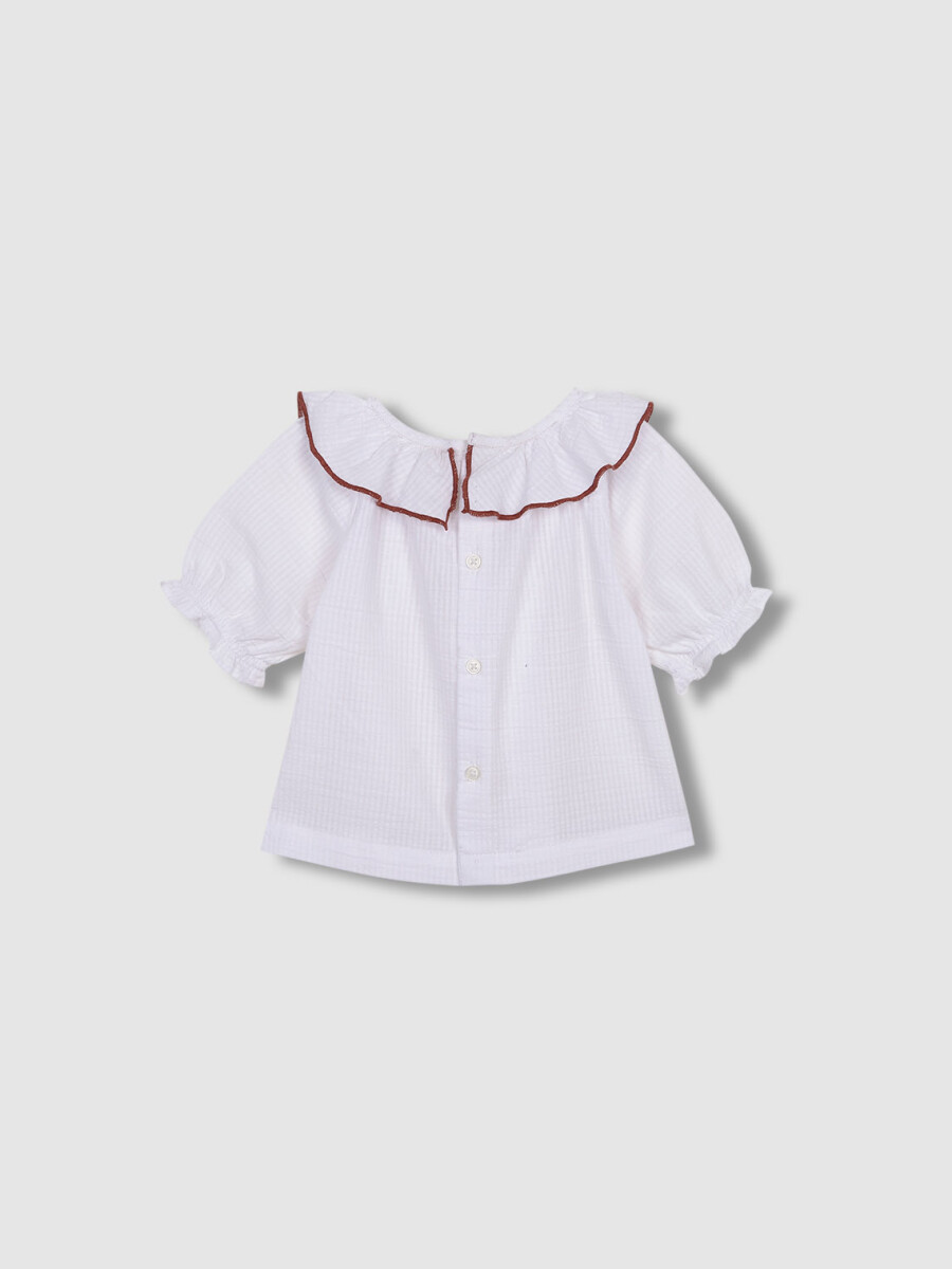 Blusa Con Volante En El Cuello Con Borda Blanco