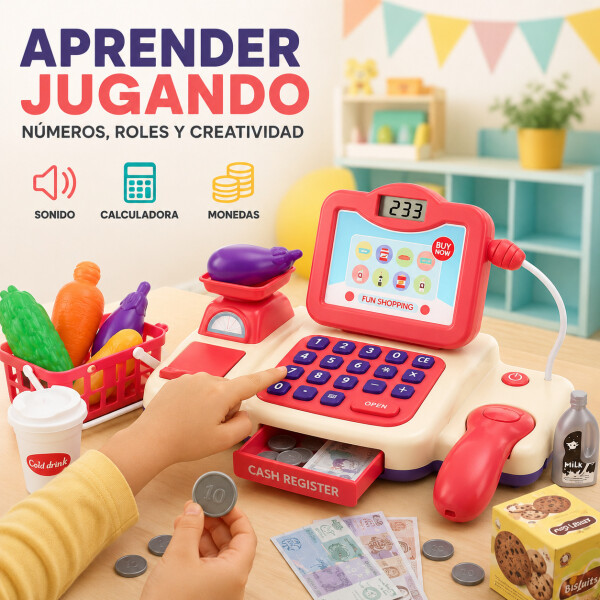 Caja Registradora Infantil Juguete C/ Sonido y Accesorios Color Rosa