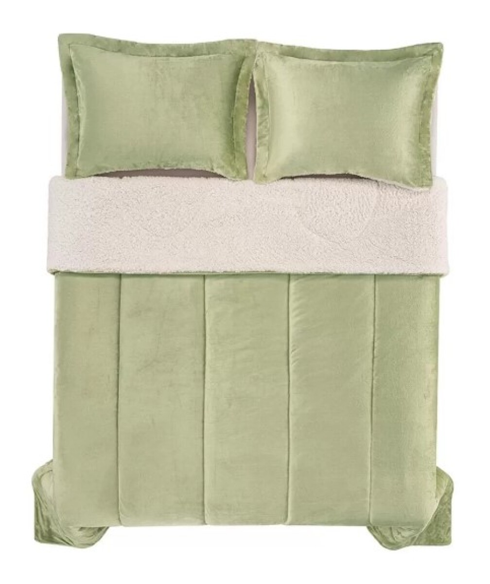 Acolchado Terciopelo y Corderito KARSTEN c/porta Almohada KING - Sonata Verde 