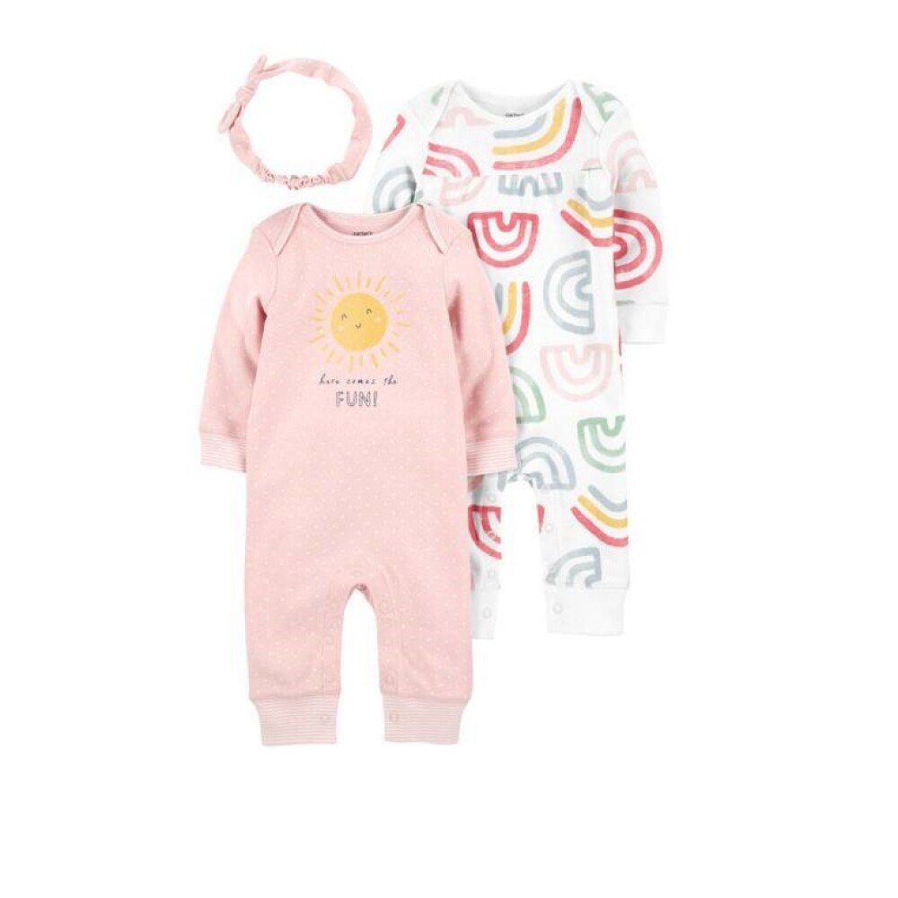Set Enterito x2 con vincha Carters RN Lunares Rosa - Arcoiris pastel