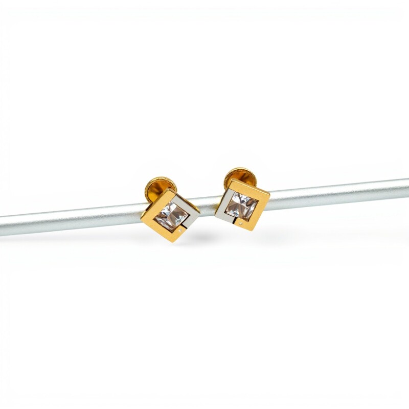 Caravanas Cuadrados oro- Oro bajo - Zirconia blanca- CA8013 conpiedra
