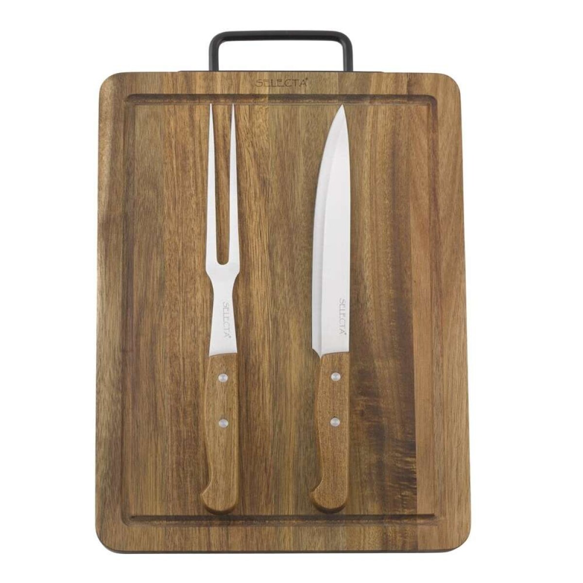 Set Tabla Madera Acacia Con Cuchilla Y Tenedor - 38X28X2Cm 