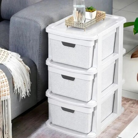 Cajonera Gavetero Estante simil Rattan 3 Cajones 15lt Blanco Cajonera Gavetero Estante simil Rattan 3 Cajones 15lt Blanco