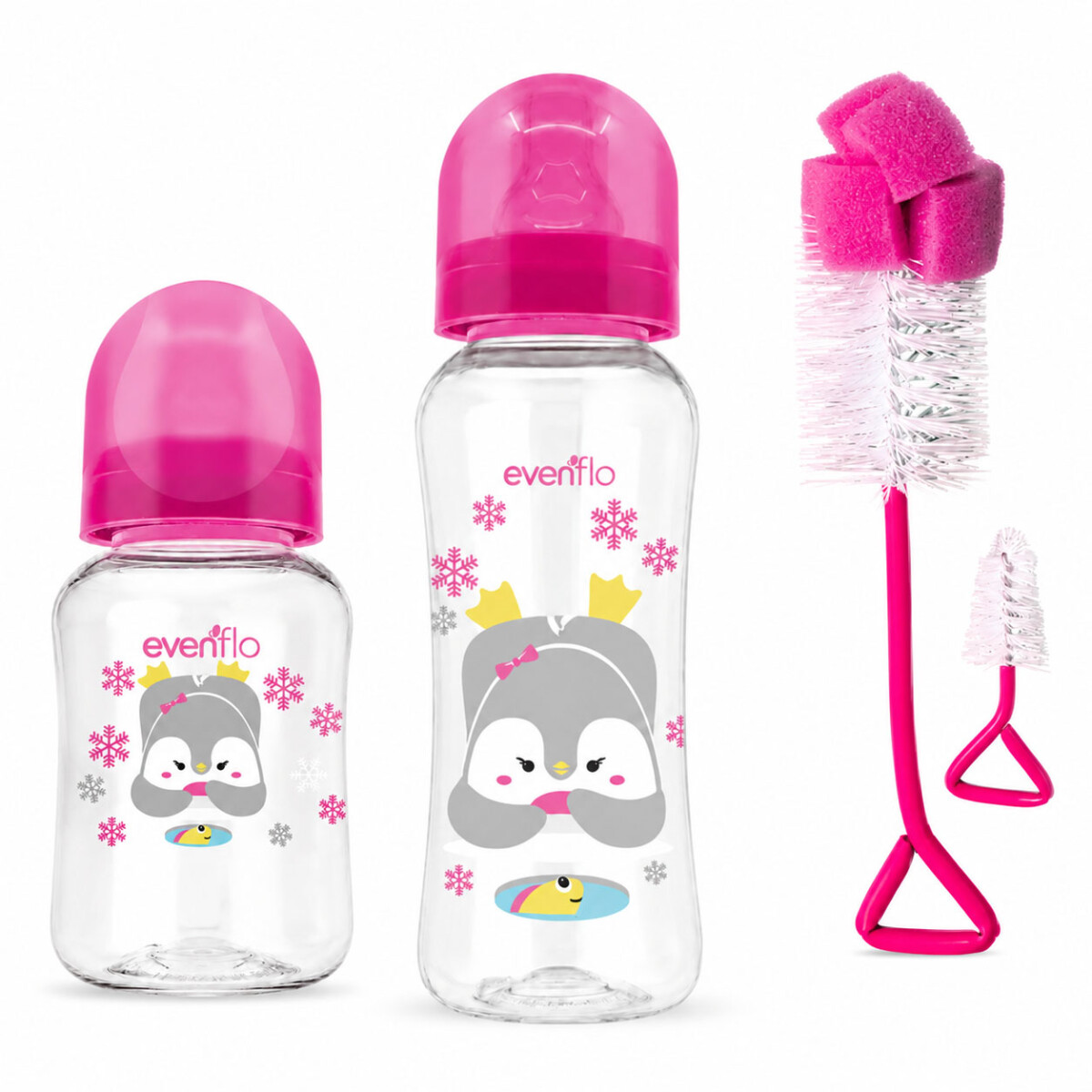 Set Evenflo X2 Mamaderas 120/240ml + X2 Cepillos Limpieza - Rosa 