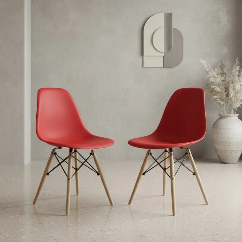 Pack 2 Sillas De Comedor Eames Lumax De Diseño Moderno Con Patas De Madera Rojo