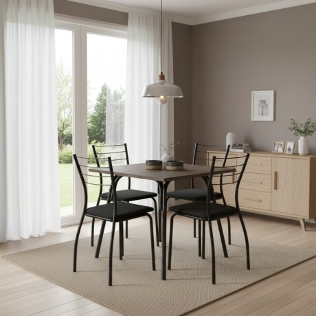 JUEGO DE COMEDOR MESA Y 4 SILLAS EN METAL Negro