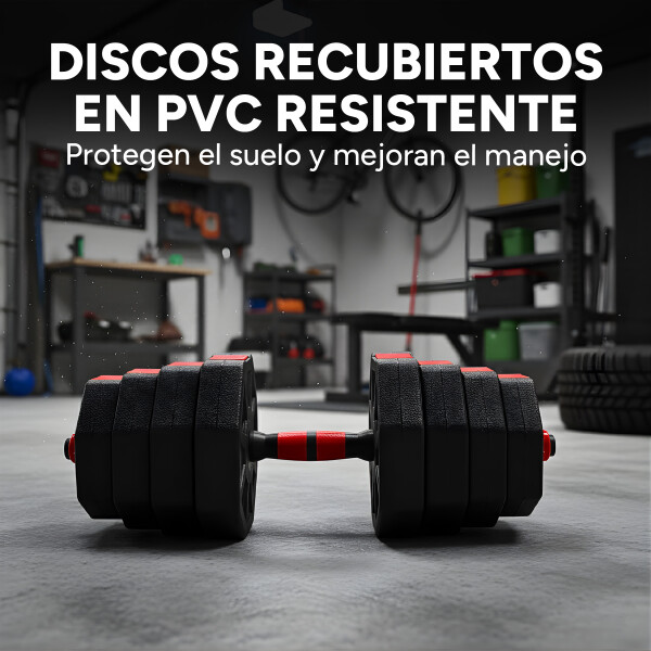 Set de Mancuernas Ajustables 3 En 1 30 Kg Mancuernas + Barra Color Negro