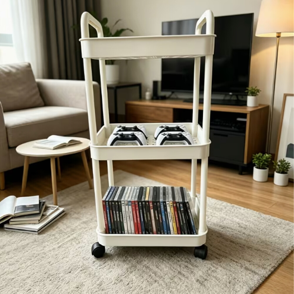 Organizador De Baño/cocina De Metal Con Ruedas 3 Estantes Blanco