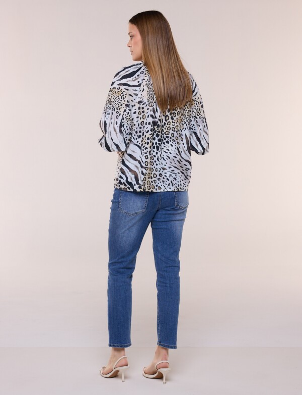 Blusa De Gasa Con Manga Abullonada MULTI/NEGRO