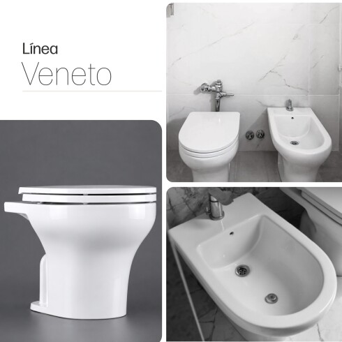 Juego De Inodoro Corto, Tapa Y Bidet, Linea Veneto, Ferrum BLANCO