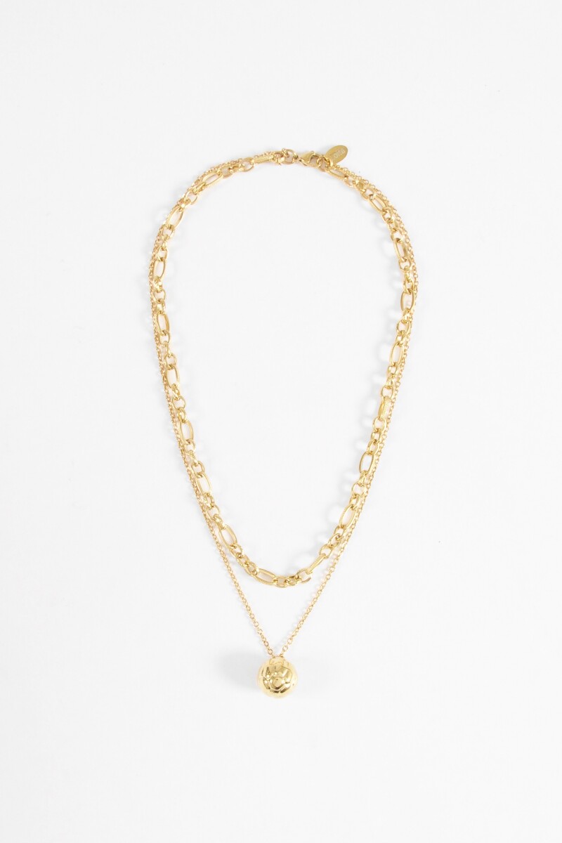 Collar acero doble cadena con dije dorado