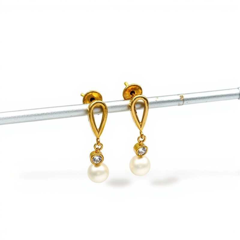 Caravanas Gotas Perlas y Solitario - Oro bajo - Perla de río- CA8220 conperla