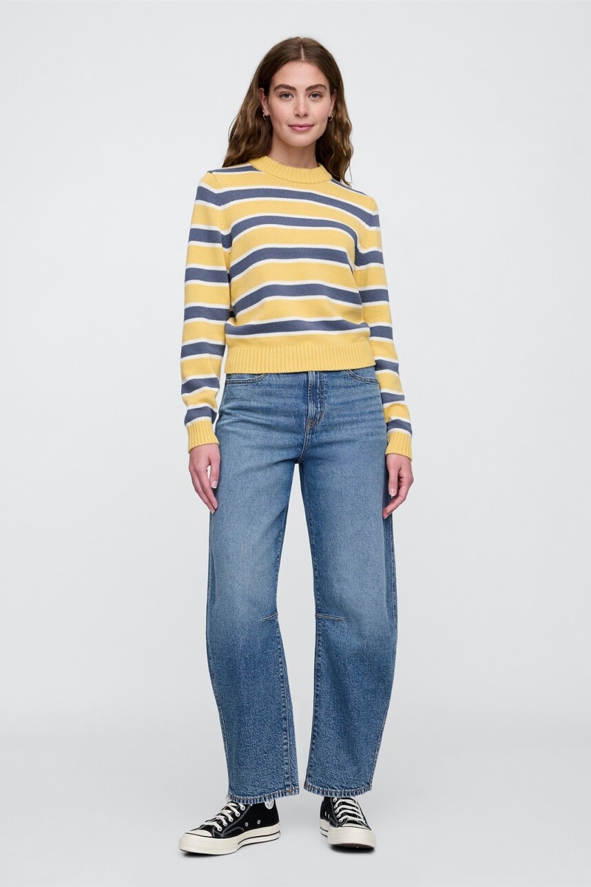 Buzo Algodón Cuello Alto Mujer Yellow Stripe