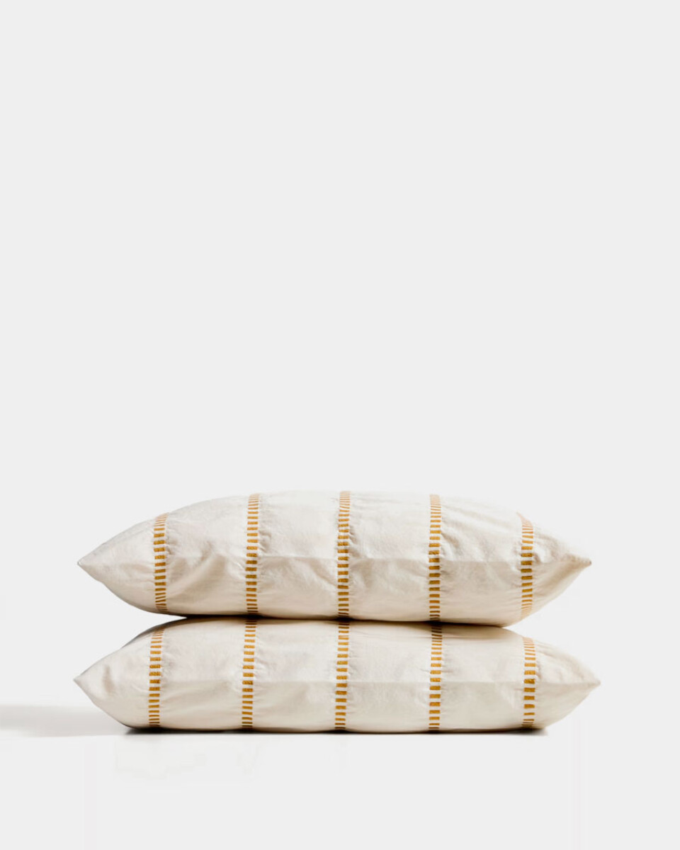 Set Lidala de 2 almohadones 100% algodón jacquard rayas mostaza 50 x 50 cm 