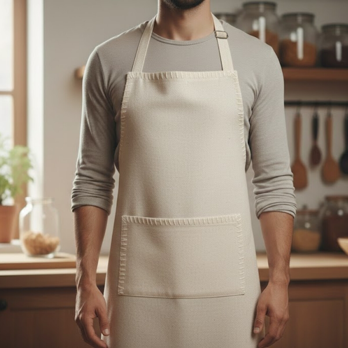 Delantal algodón Pespuntes 60cm x85cm - BLANCO 