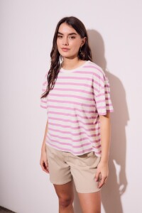 Remera Algodón Rayada Lavanda