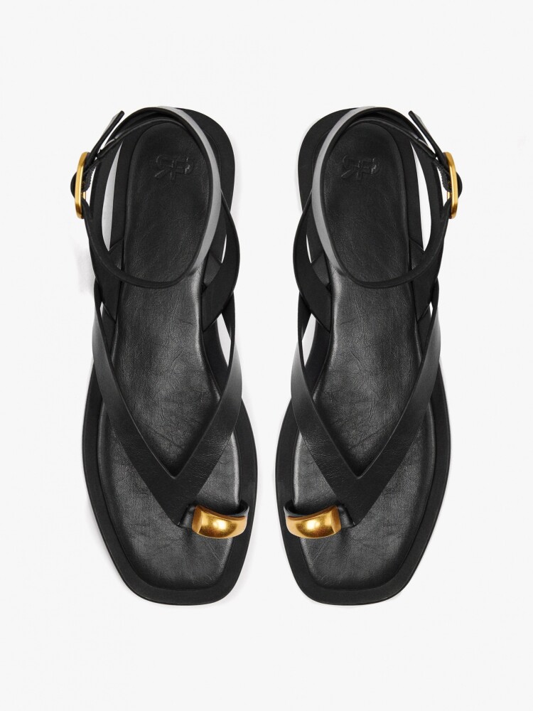 Sandalias De Piel Thong Tira Al Tobillo negro