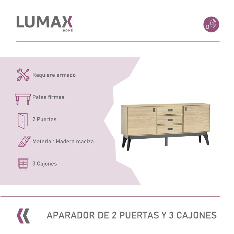 Aparador Living Lumax 2 Puertas 3 Cajones Madera Maciza Aparador Living Lumax 2 Puertas 3 Cajones Madera Maciza