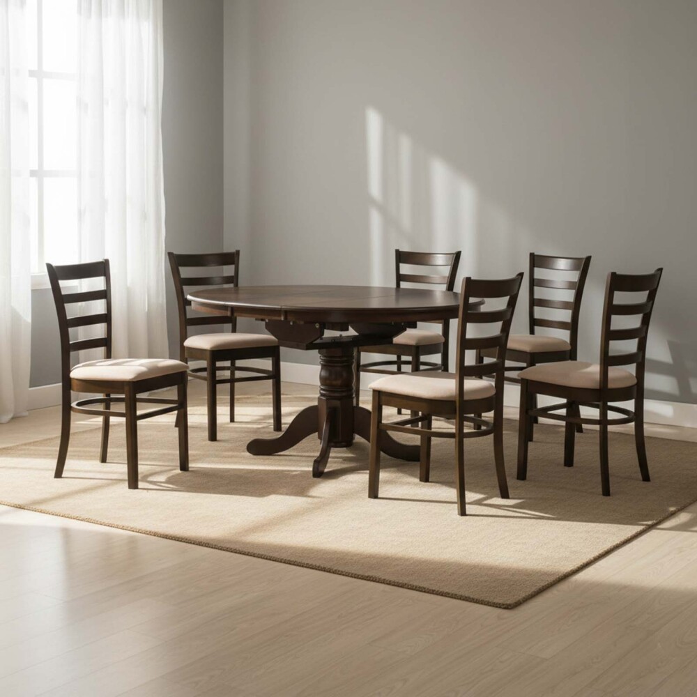 JUEGO DE COMEDOR 1+6 MDF-Y-MADERA MARRON HV II