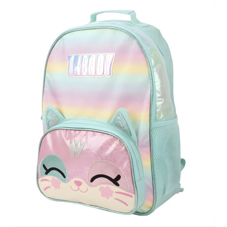 Mochila Escolar Trendy diseño Gatito Verde Agua