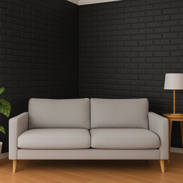 Revestimiento Pared Adhesivo 3d Piedra Ladrillo 20 Mts x 0,70 Mts Variante Color Negro