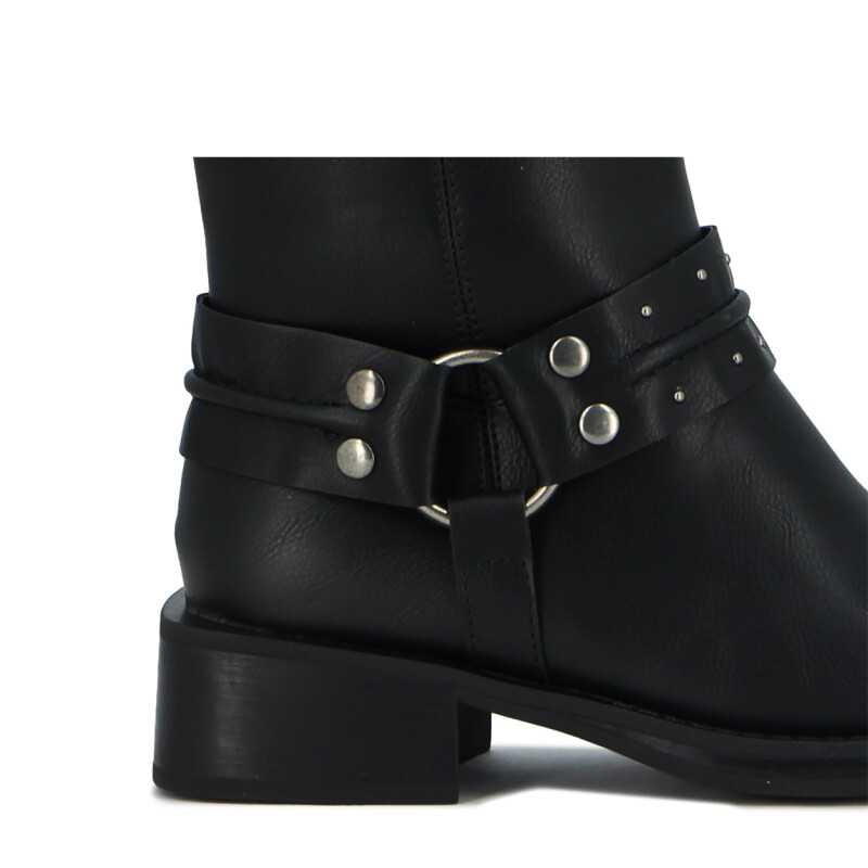 Darkness Bota Dama Caña Media Con Hebilla Y Taco Bajo Negro