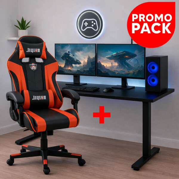 Escritorio Gamer Eléctrico + Silla Gamer 160kg NEGRO
