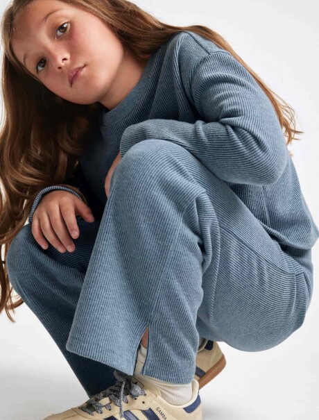 PANTALONES DE PUNTO DE PIERNA ANCHA AZUL