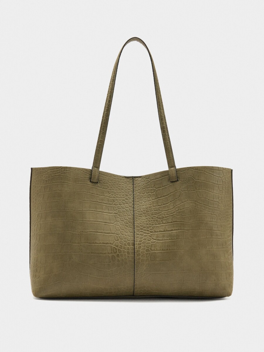 Bolso Shopper Grabado Animal Con Bolsa caqui